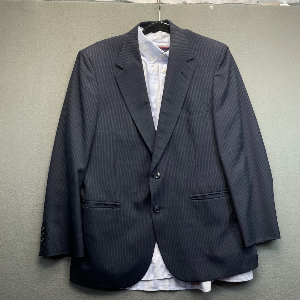 Johnny‎ Carson Men Blazer Navy Blue Pinstripe 40 Vintage Business Professional